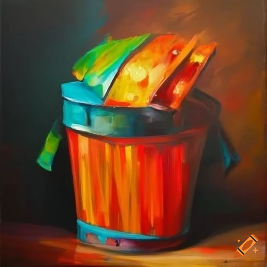 Colorful oil painting of a bin on Craiyon