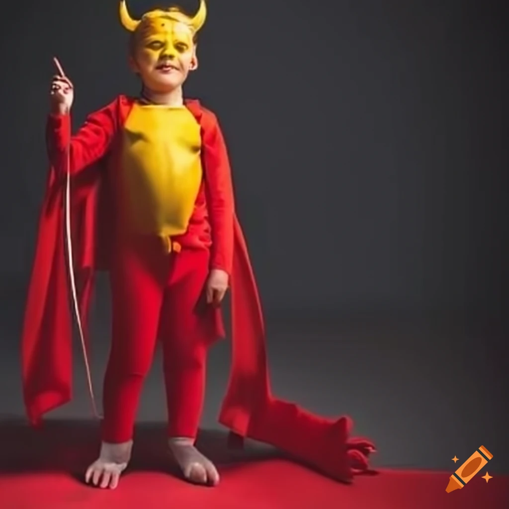 child wearing a red devil costume