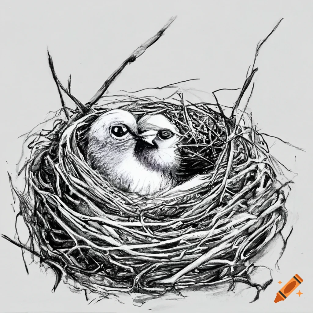 Premium Vector | A drawing of a mother bird feeding her baby, bird's nest  on the branch