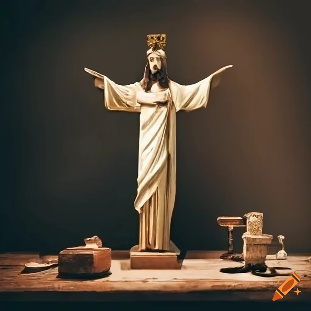 Sculpture of christ the king in a goldsmith on Craiyon