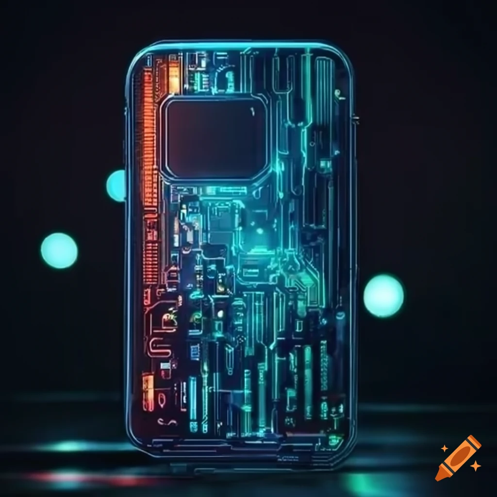 futuristic smartphone with glowing circuit pattern