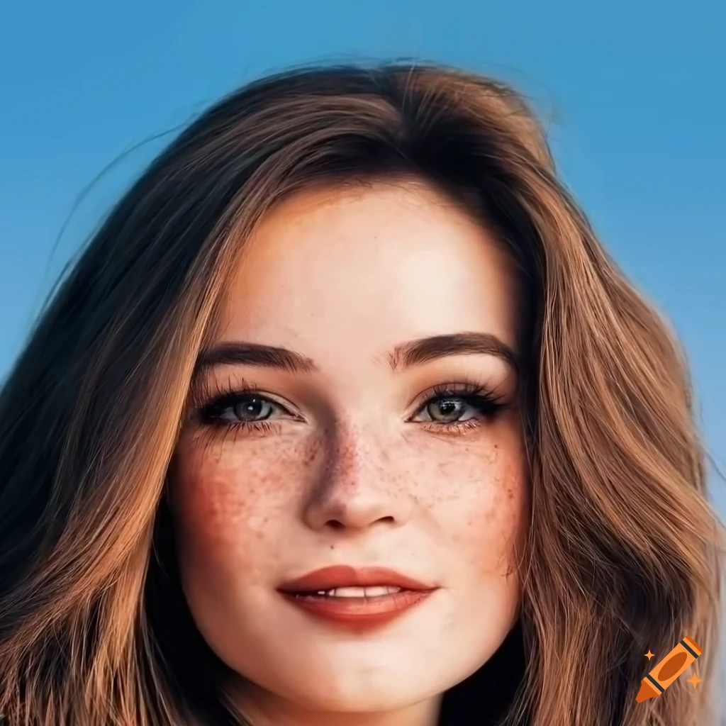Portrait of a beautiful woman with freckles and brown hair on Craiyon