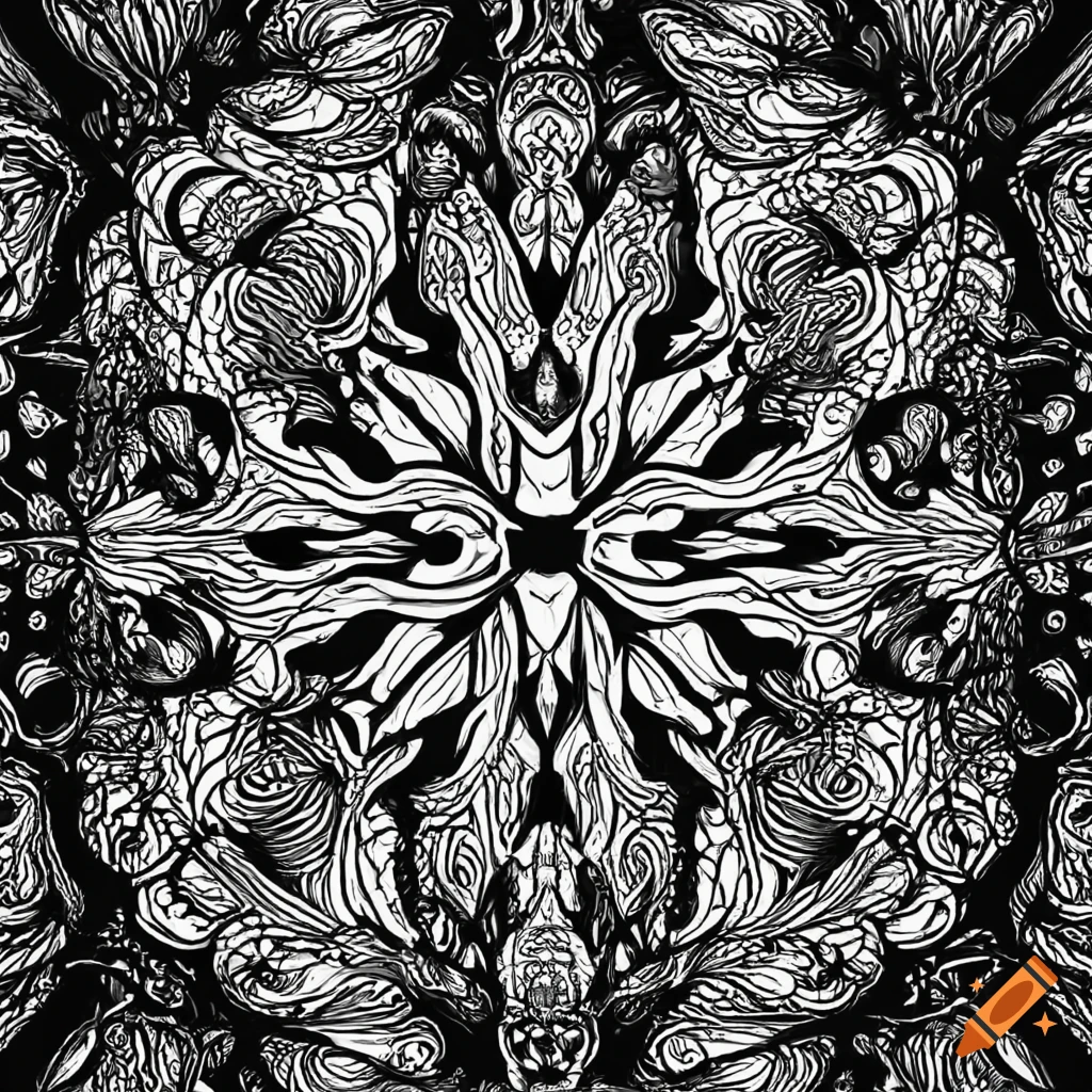 intricate black and white abstract design for coloring