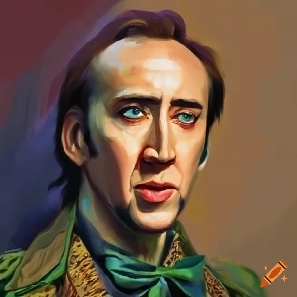 Nicolas cage as willy wonka in a romanticism painting on Craiyon
