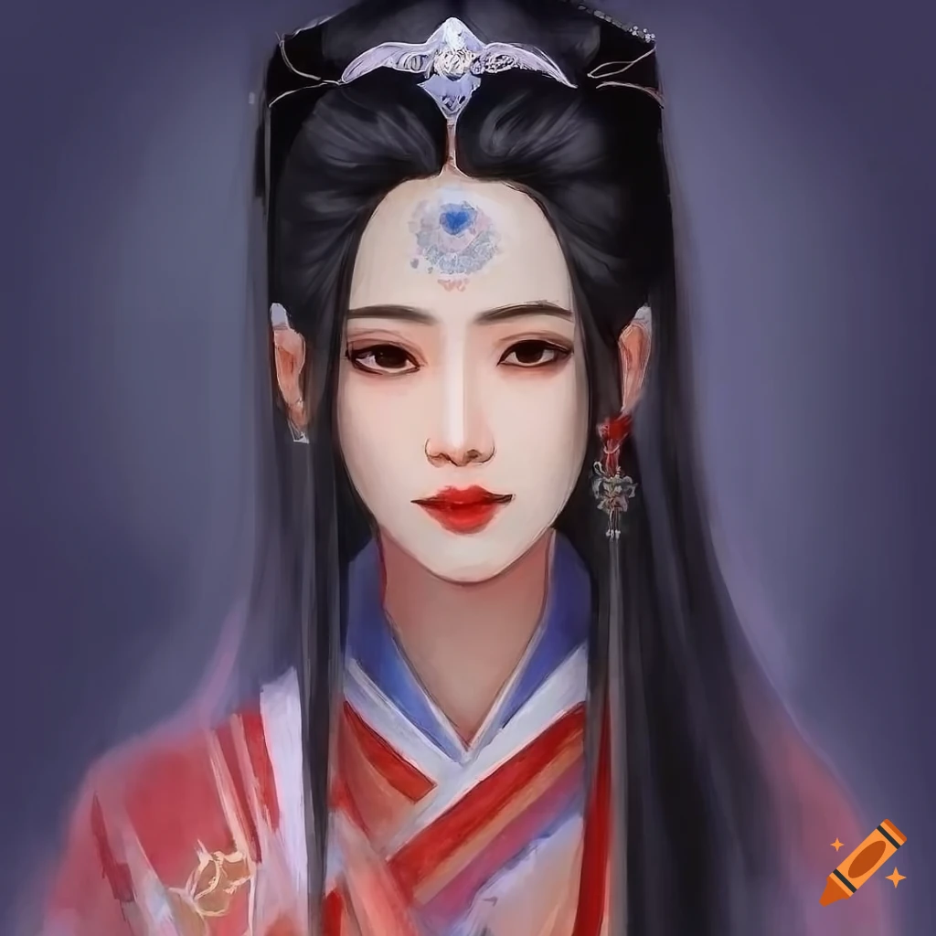 watercolor portrait of a beautiful Chinese lady in traditional attire