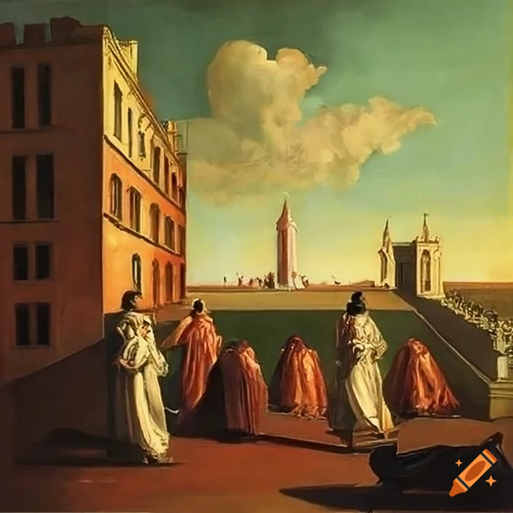 painting of Oxford University procession by Giorgio de Chirico