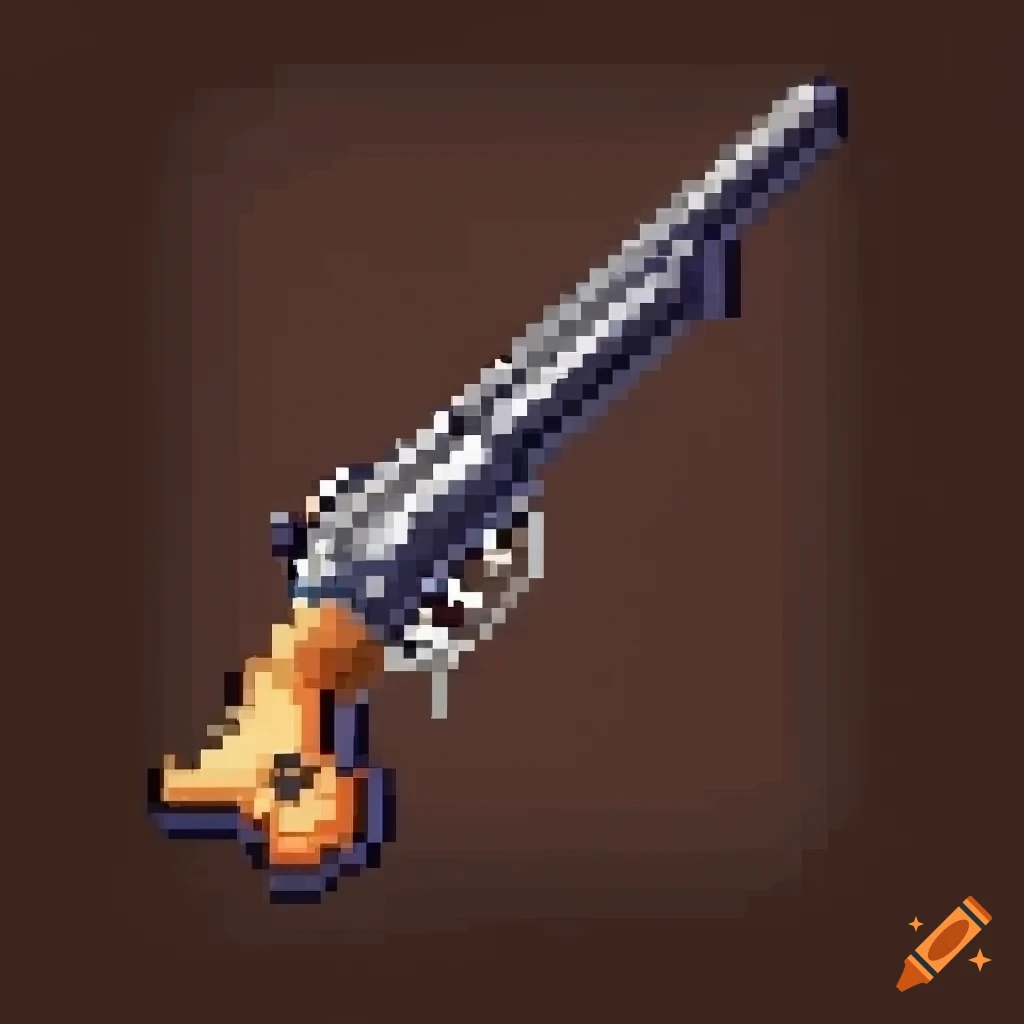 Pixel art of a colt revolver in a gameboy game on Craiyon
