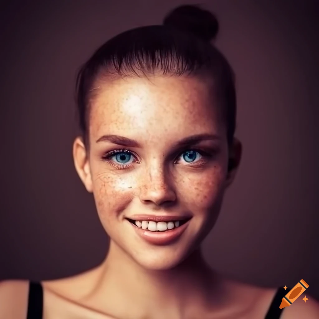 Portrait Of A Beautiful Young Woman With Freckles And Dark Hair On Craiyon 
