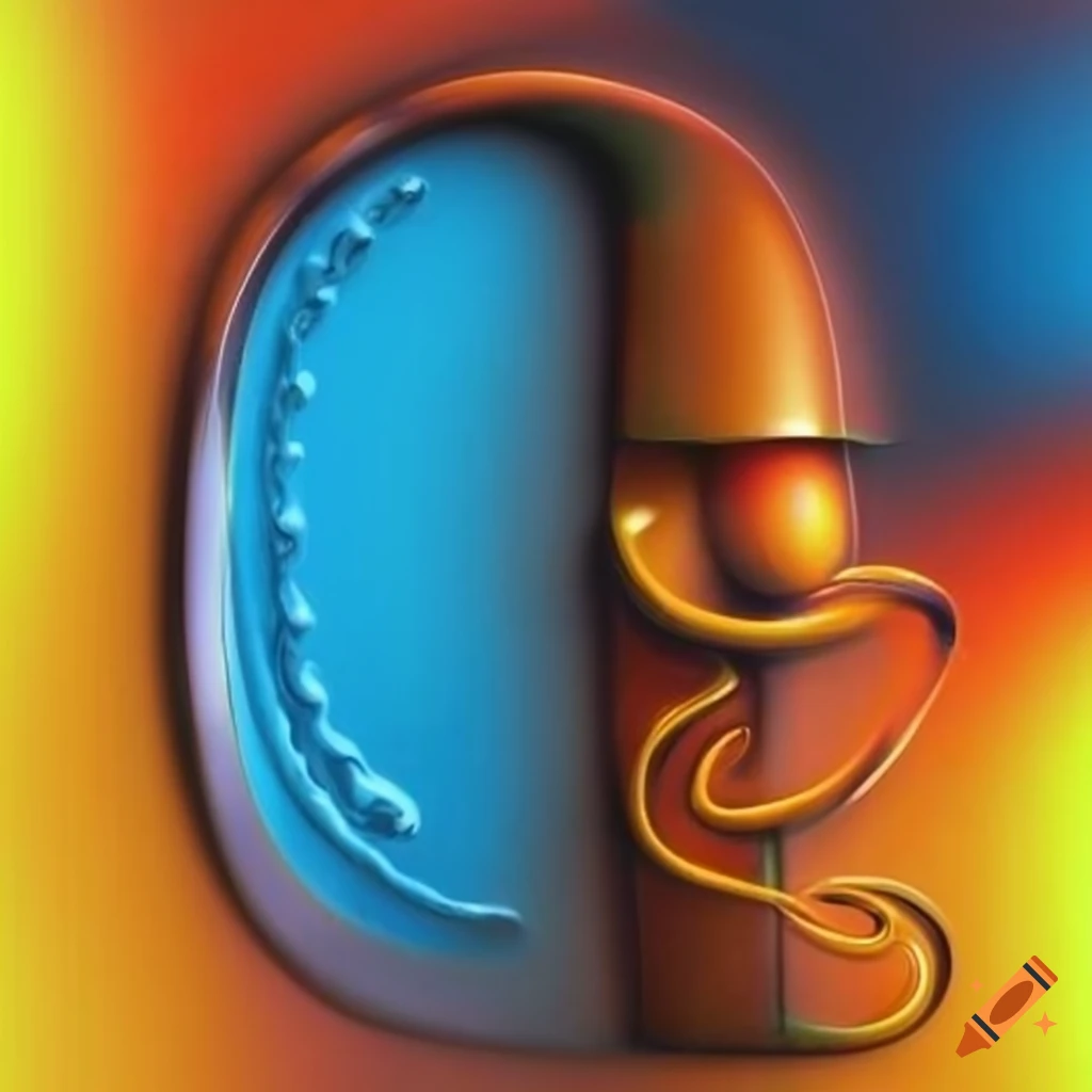 abstract surrealism artwork with colorful door and flower vase