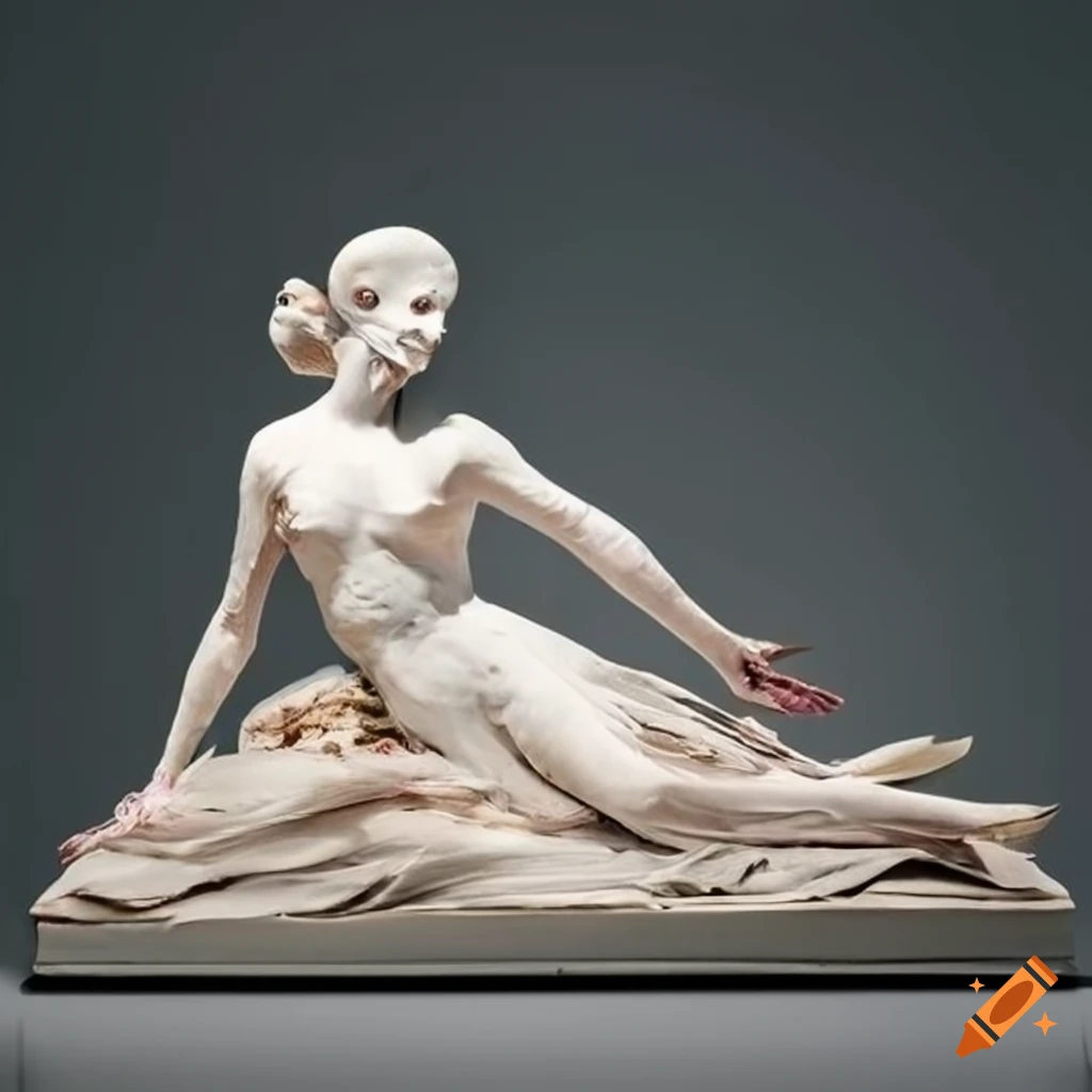 An intricate 3d papier mache sculpture of a surreal creature: a