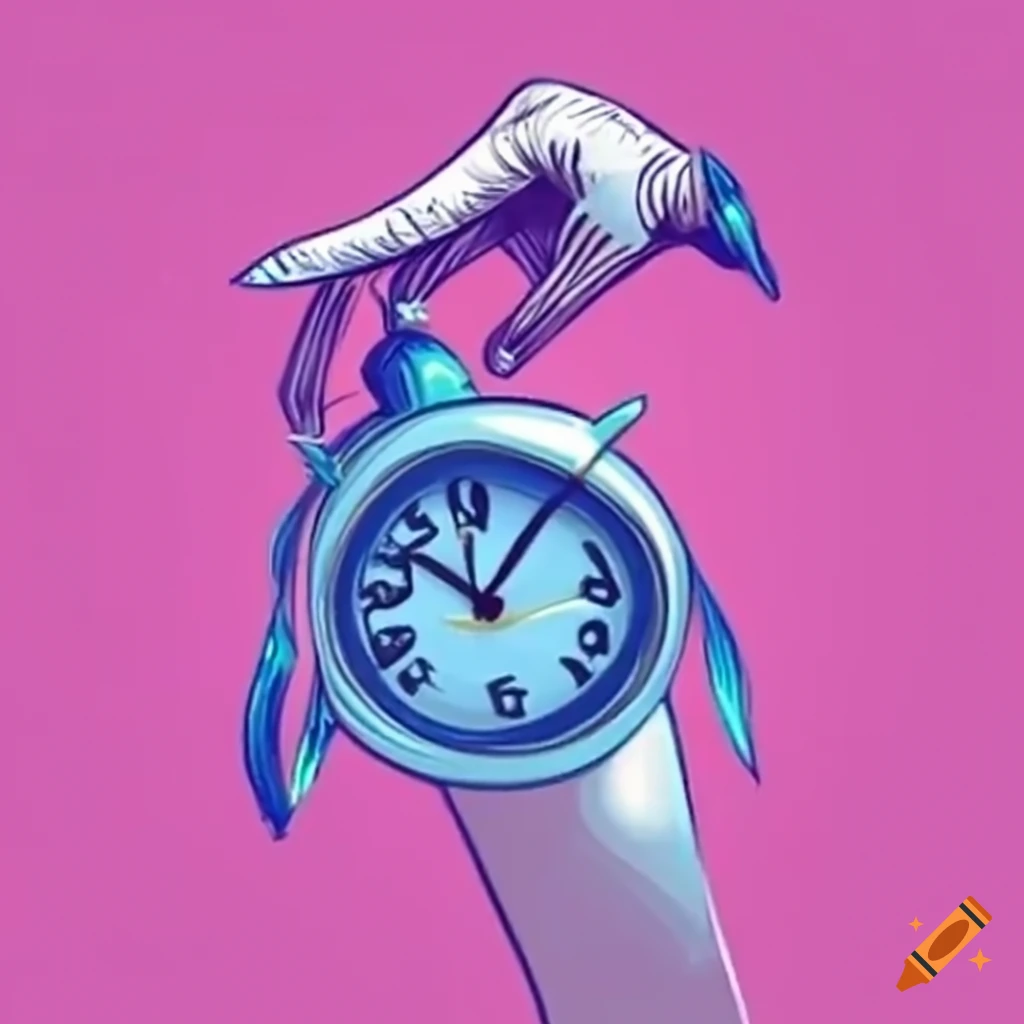 artistic depiction of a hand reaching for a masquerade mask on a clock