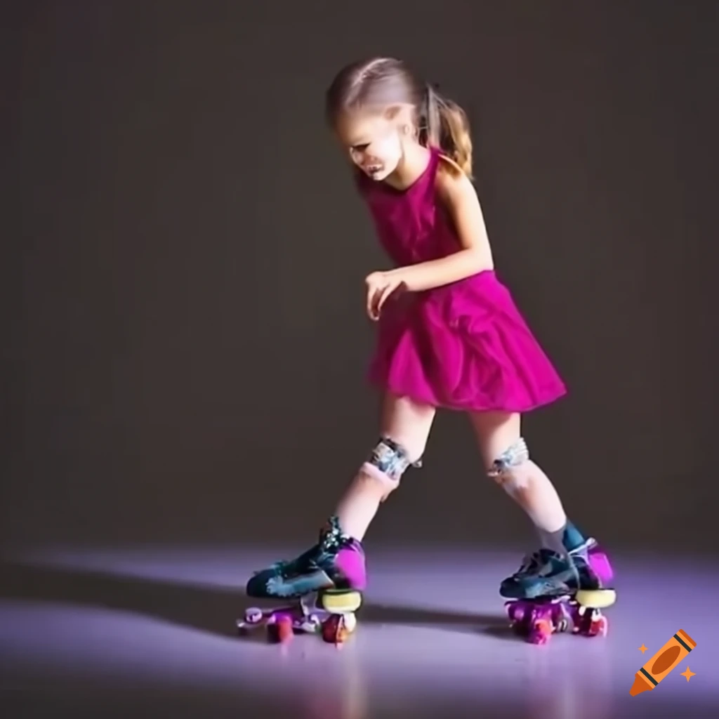 Young girl roller skating in a dress on Craiyon