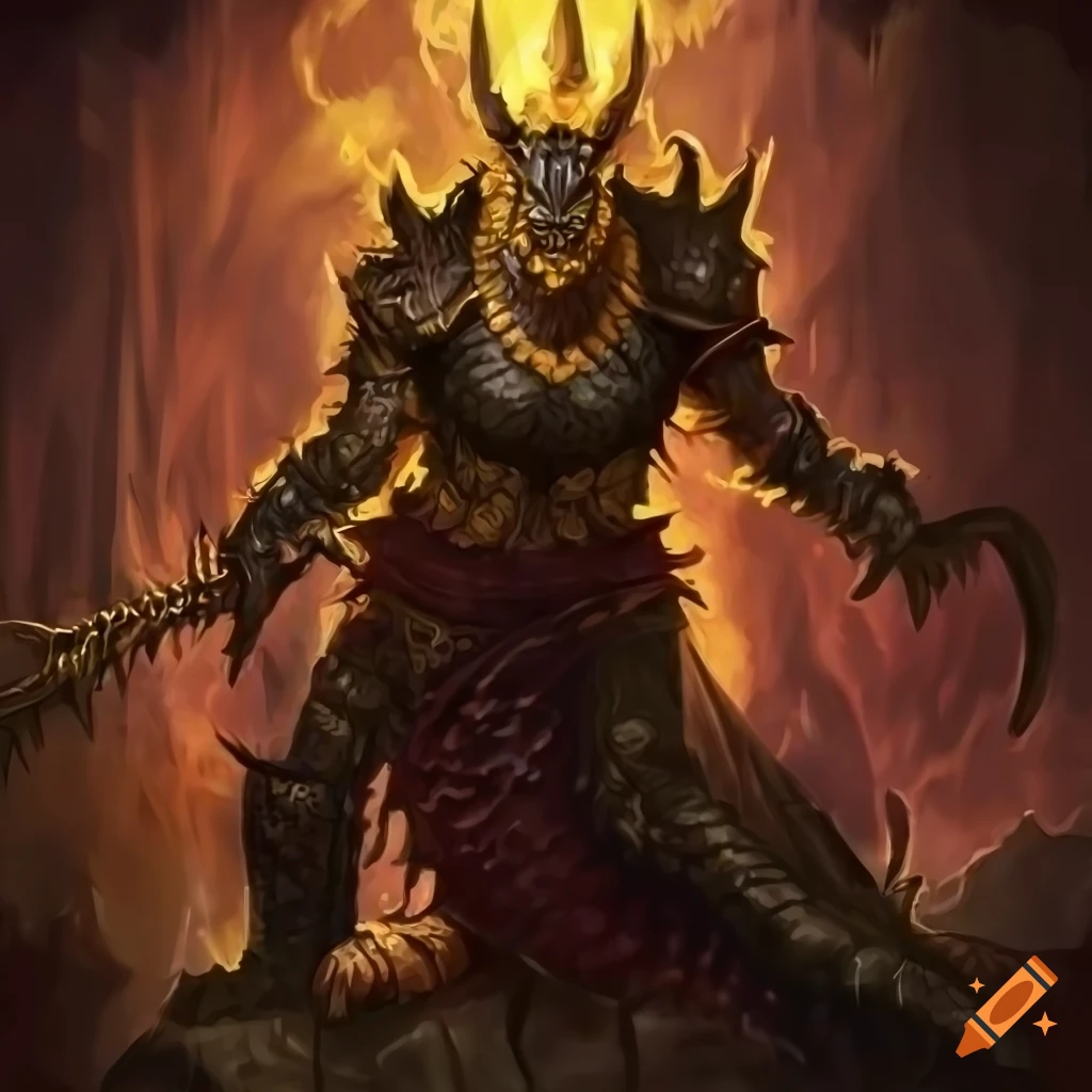 fantasy art of dragon-headed berserker with gold scales