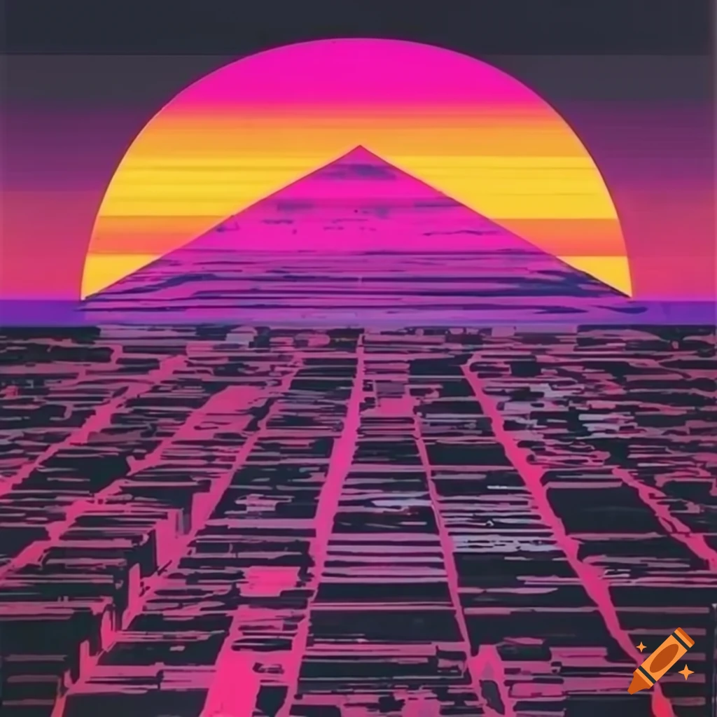 vaporwave sunset travel poster