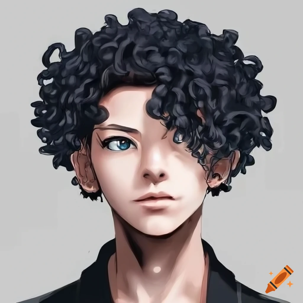 illustration of a male anime-inspired character with unique hairstyle and earring