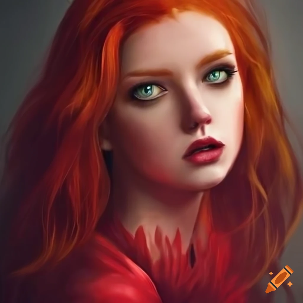 Portrait of a striking girl with red hair on Craiyon