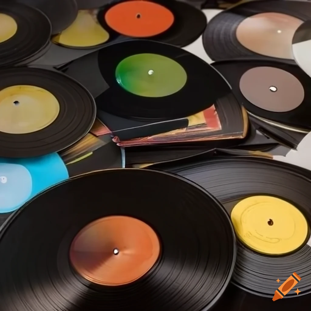 Stack of vintage vinyl records on Craiyon