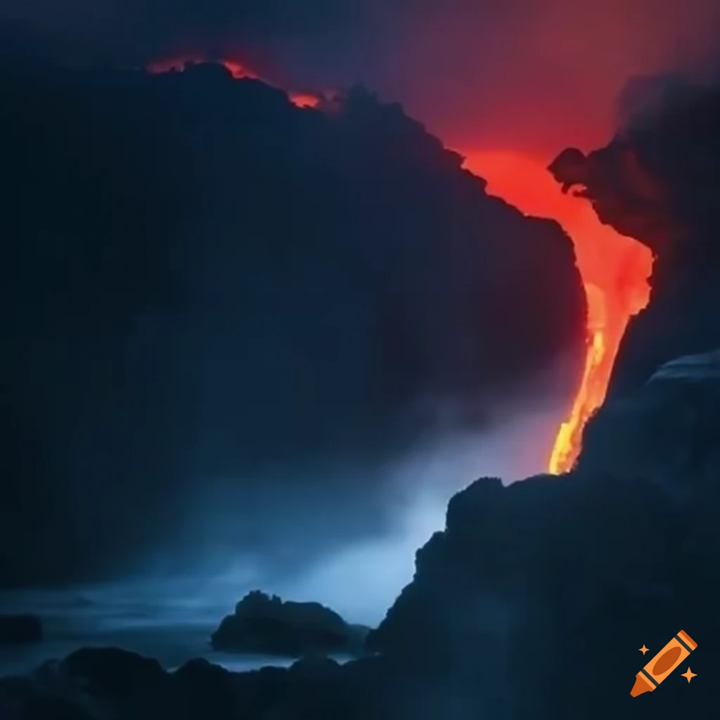 image of lava merging into a waterfall