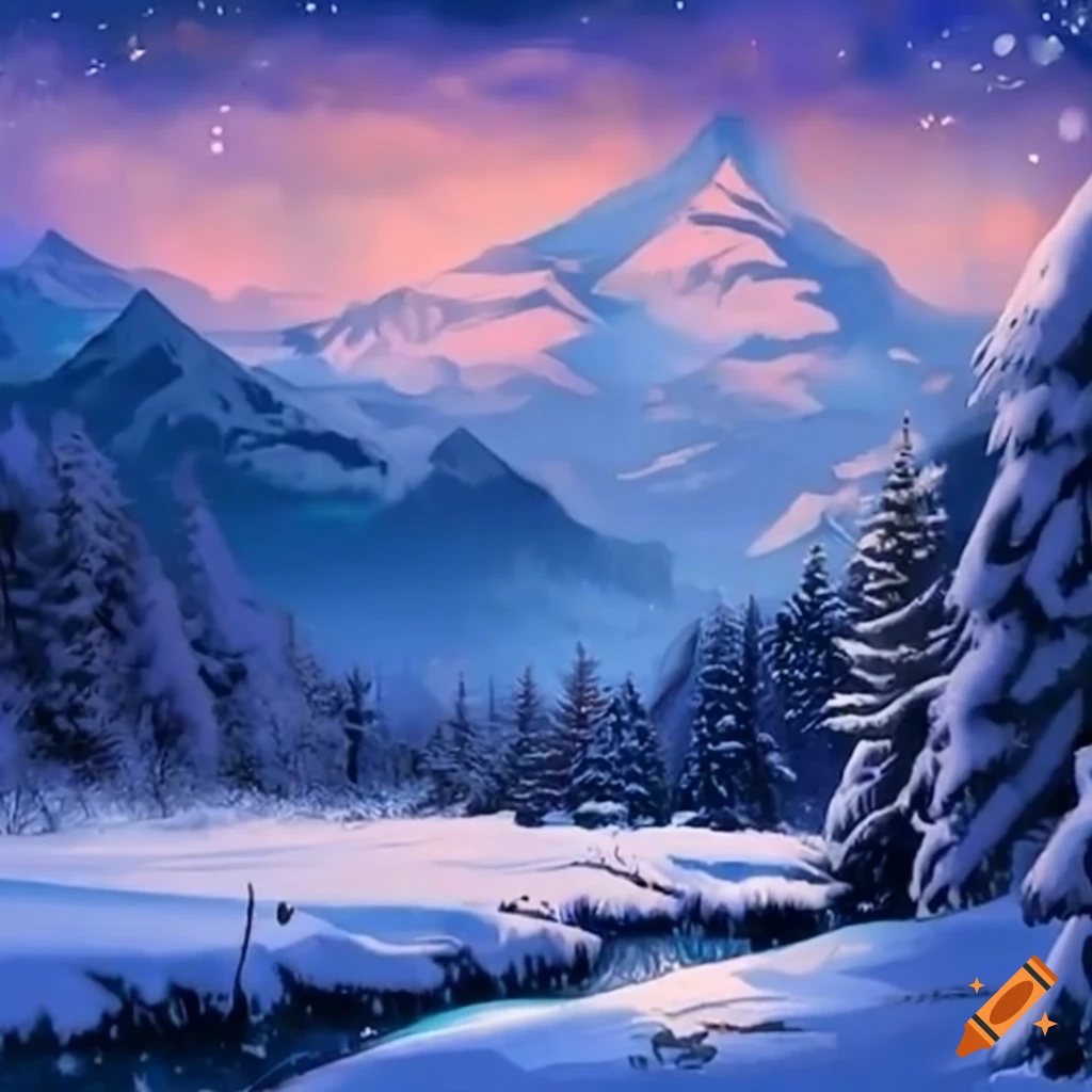 snowy mountain valley during Christmas