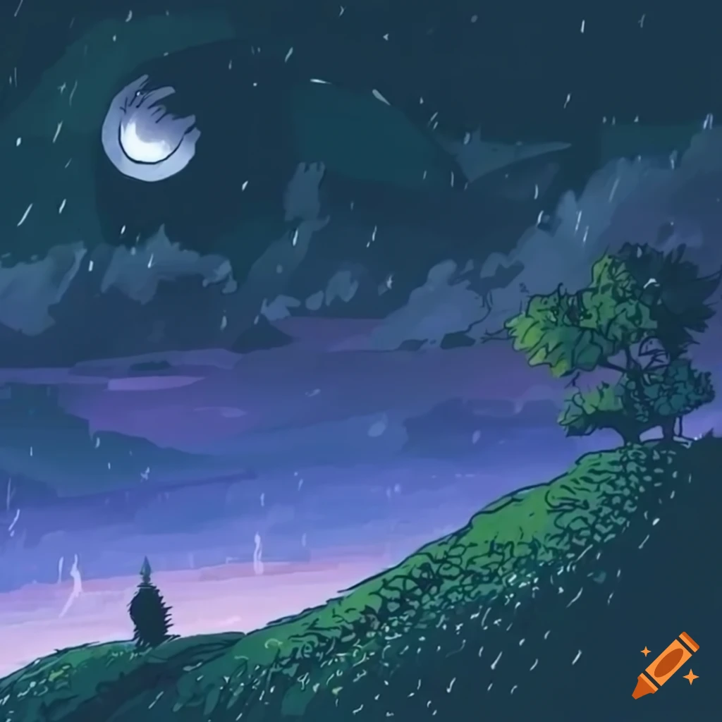 lofi nightsky illustration with rain