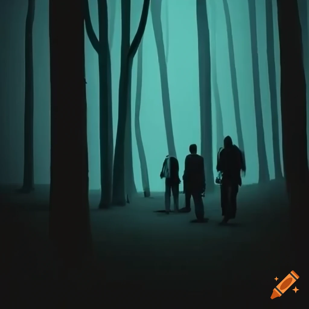 People exploring in a dark forest on craiyon