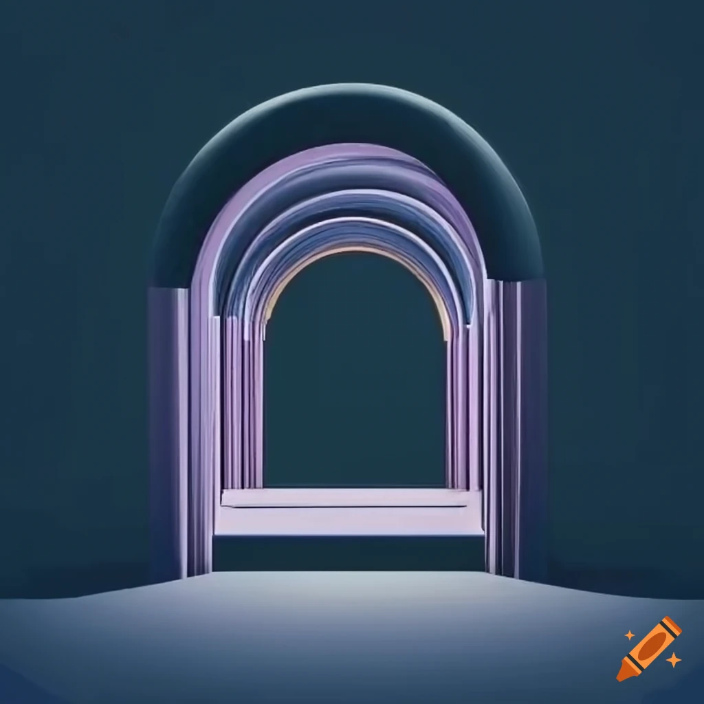 abstract geometric artwork with architectural arches and steps