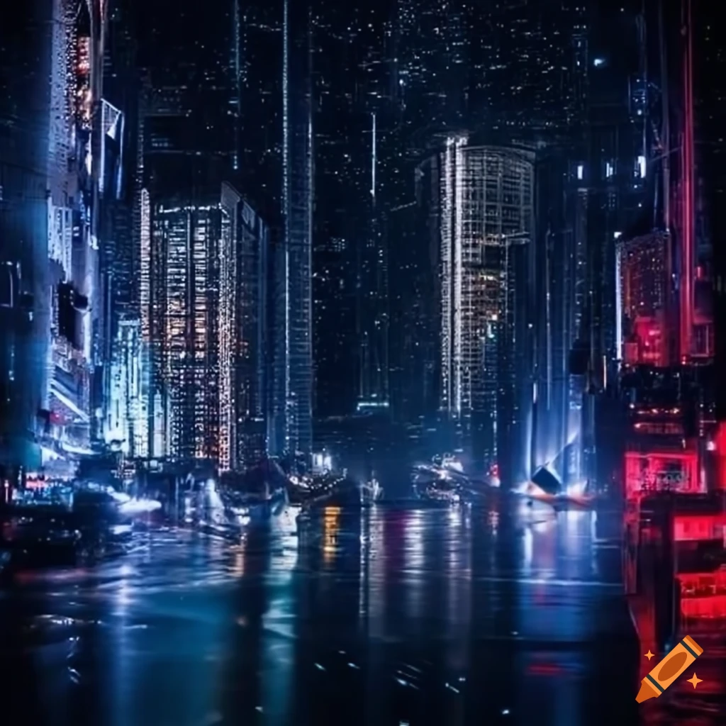 Neon-lit futuristic cityscape with crystal skyscrapers on Craiyon