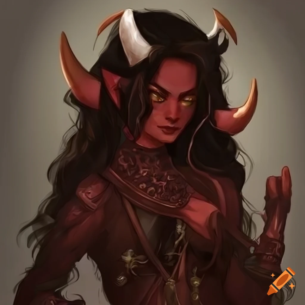 Artwork of a young female tiefling rogue with yellow eyes and black