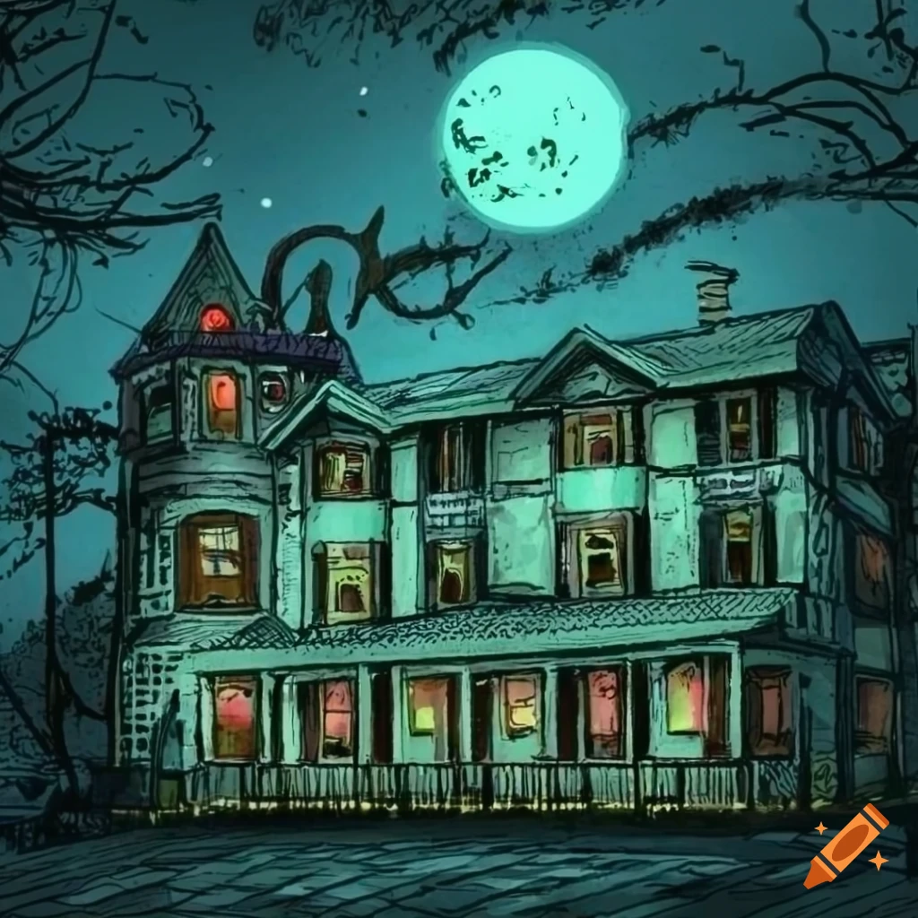 Intricate Details Of A Haunted House In Vintage Style On Craiyon
