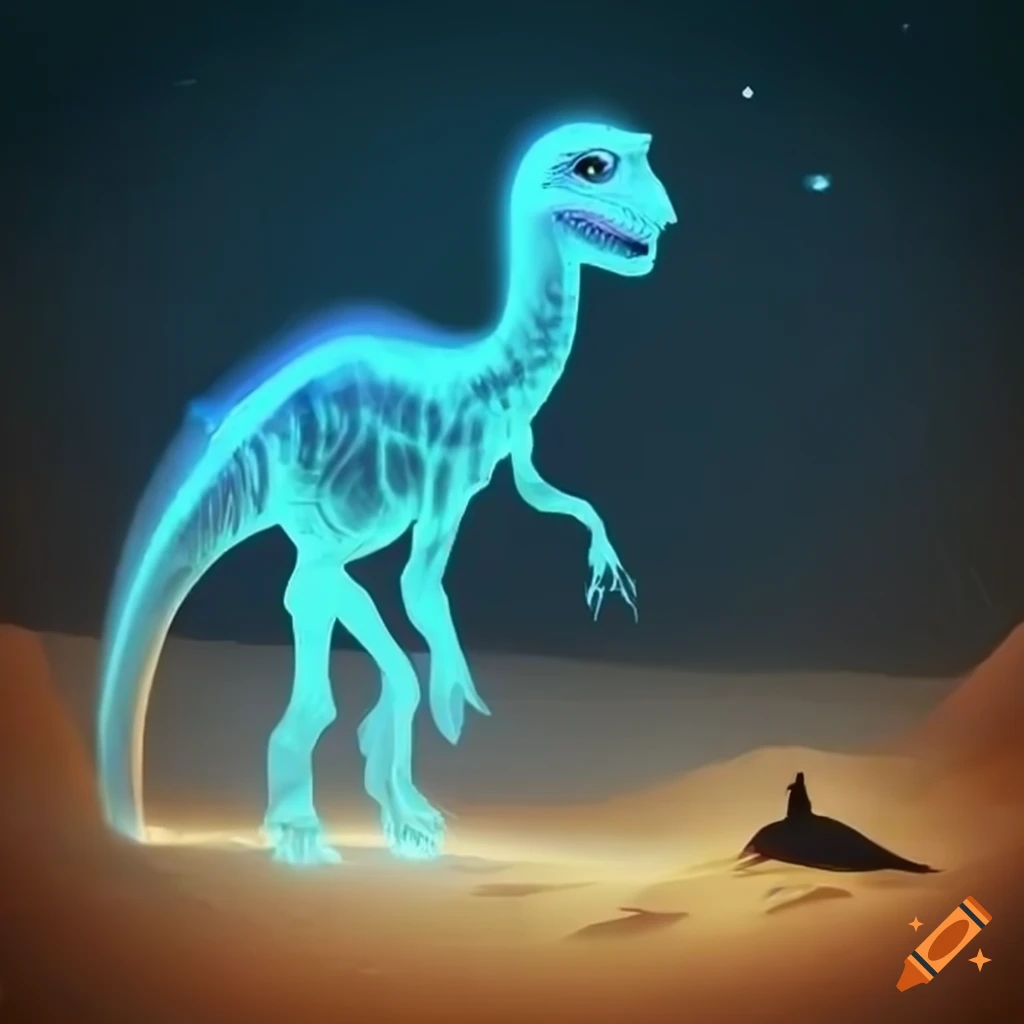 hologram of a dinosaur in the desert