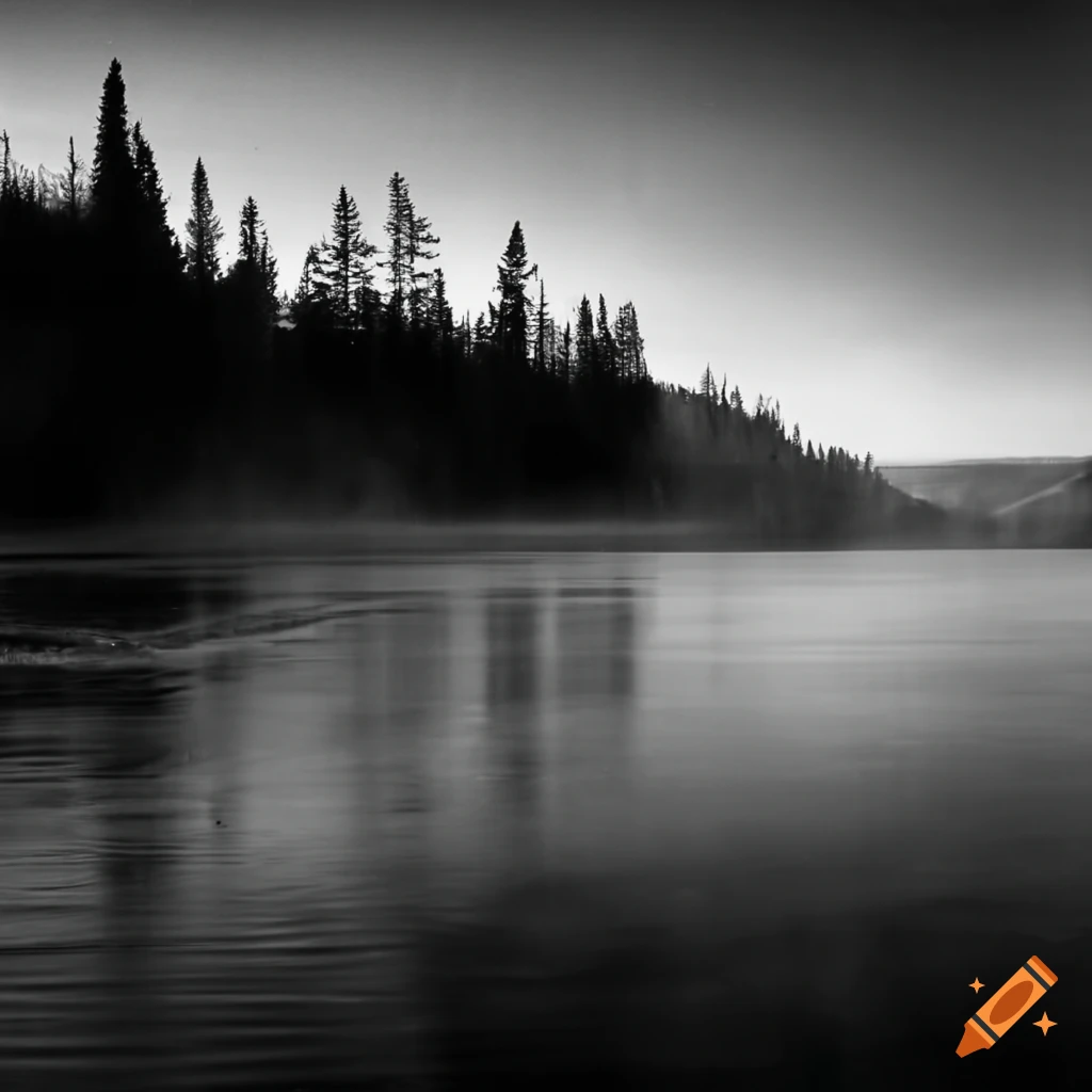 black and white photo of Yellowstone