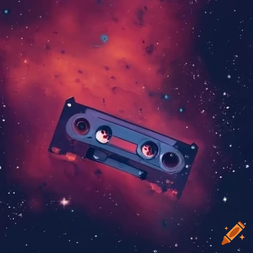Cassette tape floating in space on Craiyon