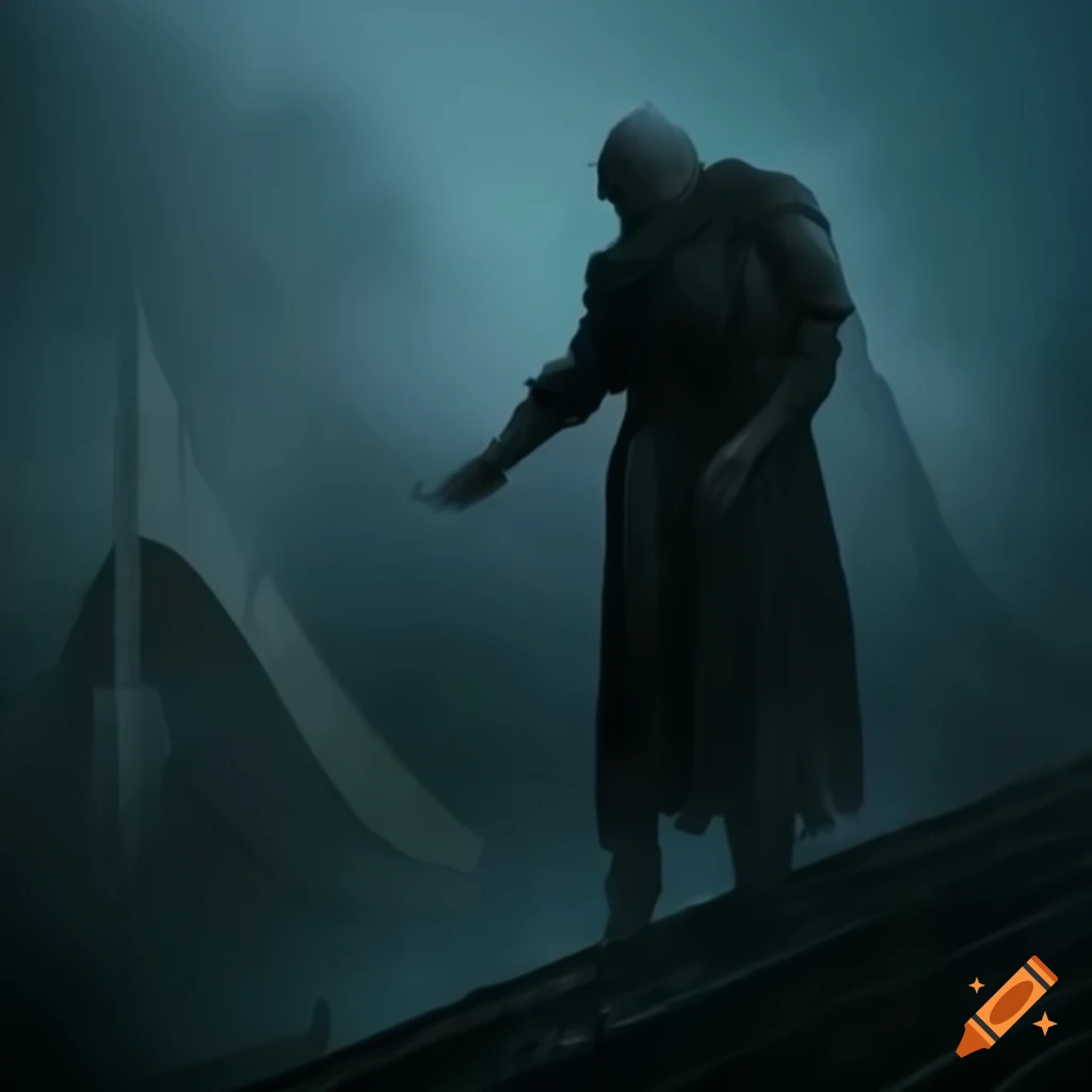 image of a solitary knight crossing a bridge