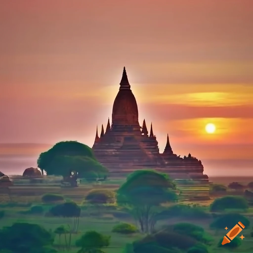Sunset view of bagan temples on Craiyon