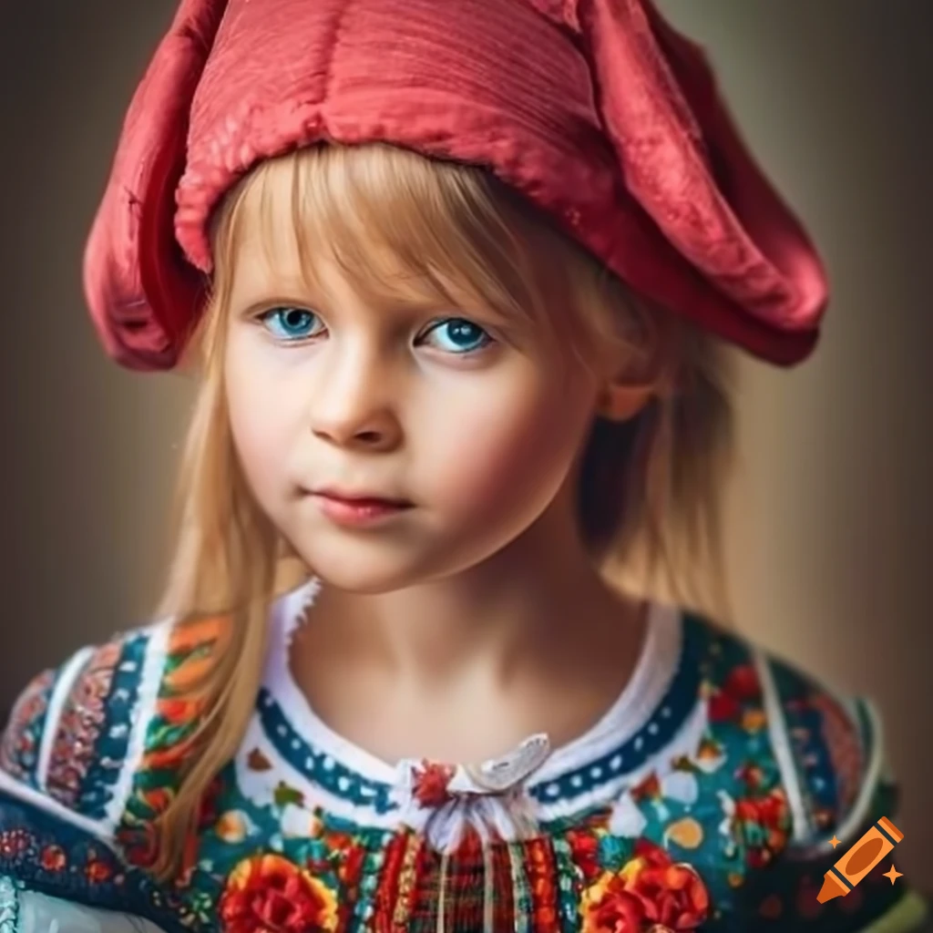 portrait of a mischievous little girl in traditional scandinavian dress