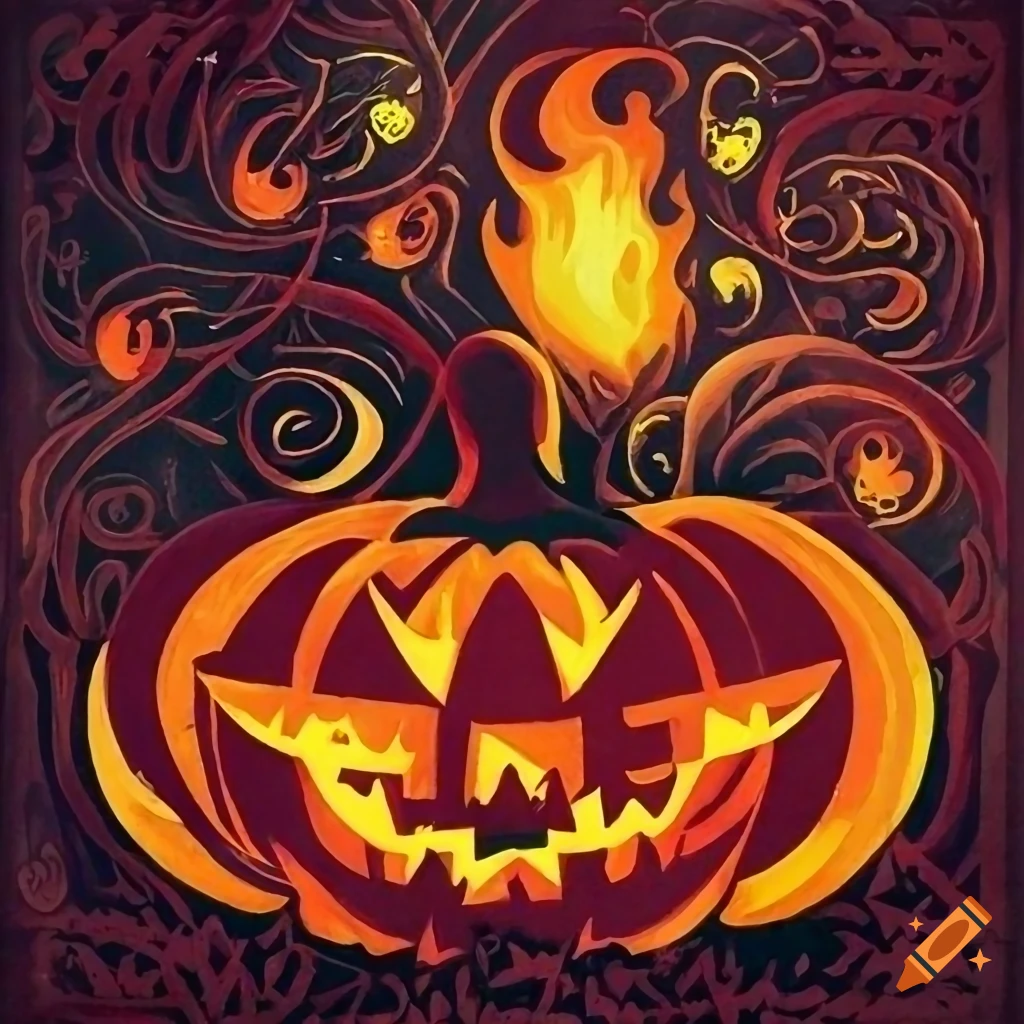 fantasy clay artwork of a fiery Halloween pumpkin