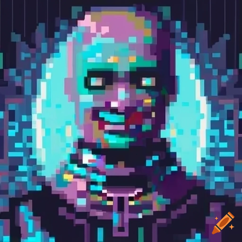 Pixel art of a smiling futuristic character on Craiyon