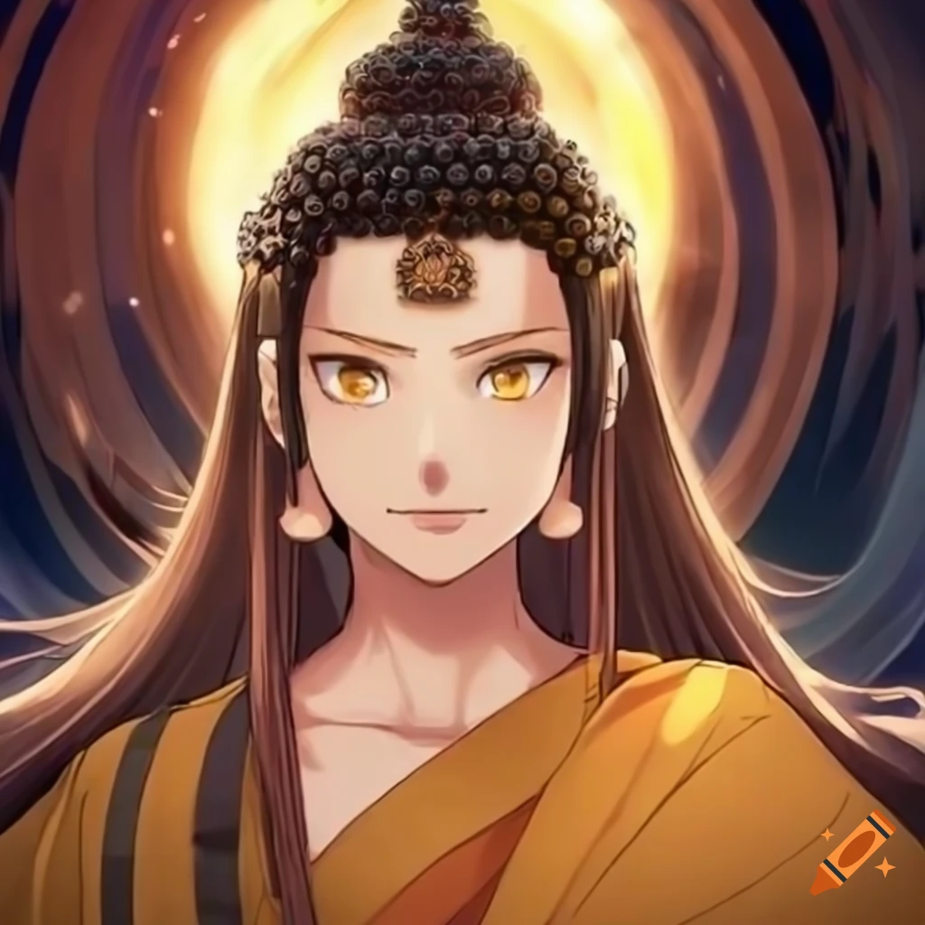 Anime character with long brown hair and yellow eyes on Craiyon