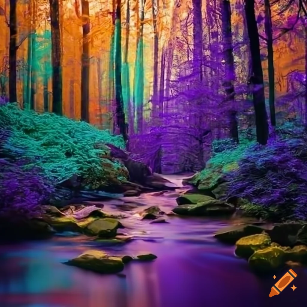 Colorful forest stream on Craiyon
