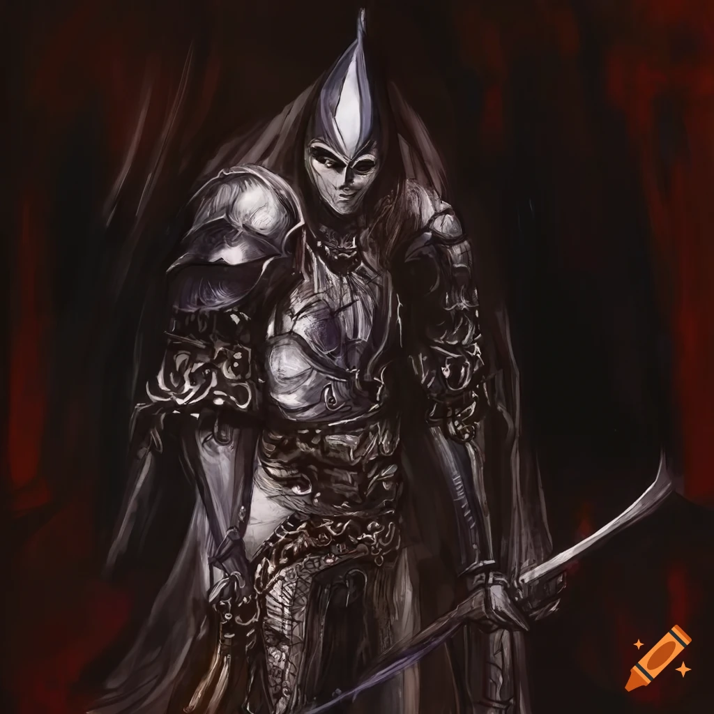 Illustration of a black fantasy knight with a mythical sword on Craiyon