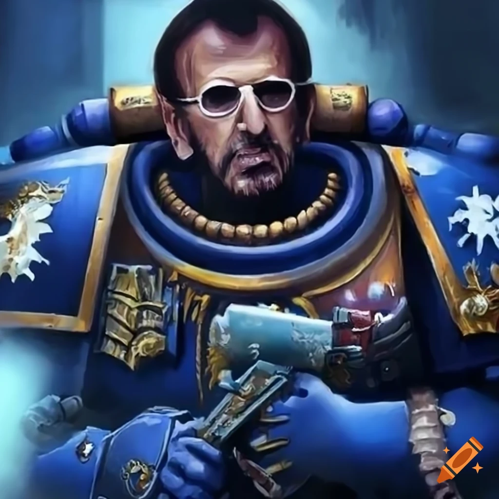 Ringo starr as a warhammer 40k ultramarine on Craiyon