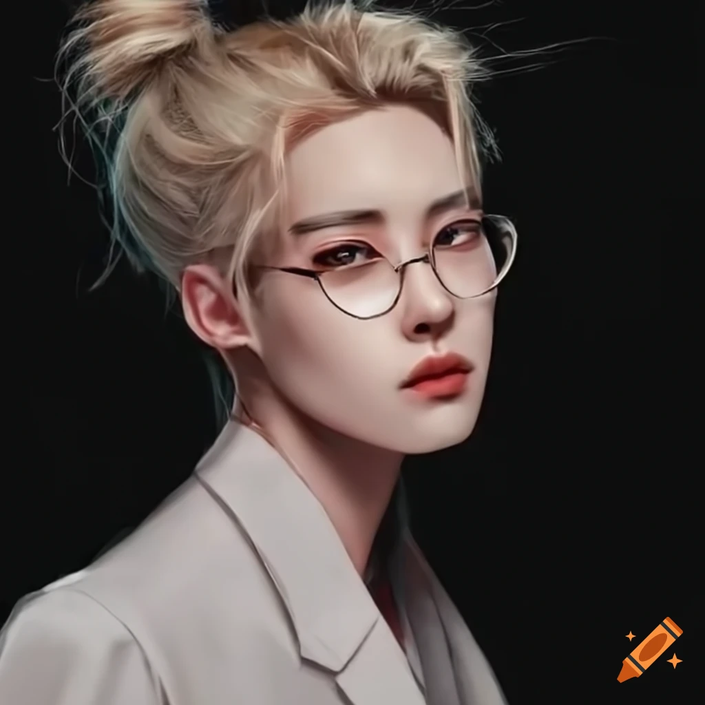 Portrait of a stylish person with long blond hair and glasses on Craiyon