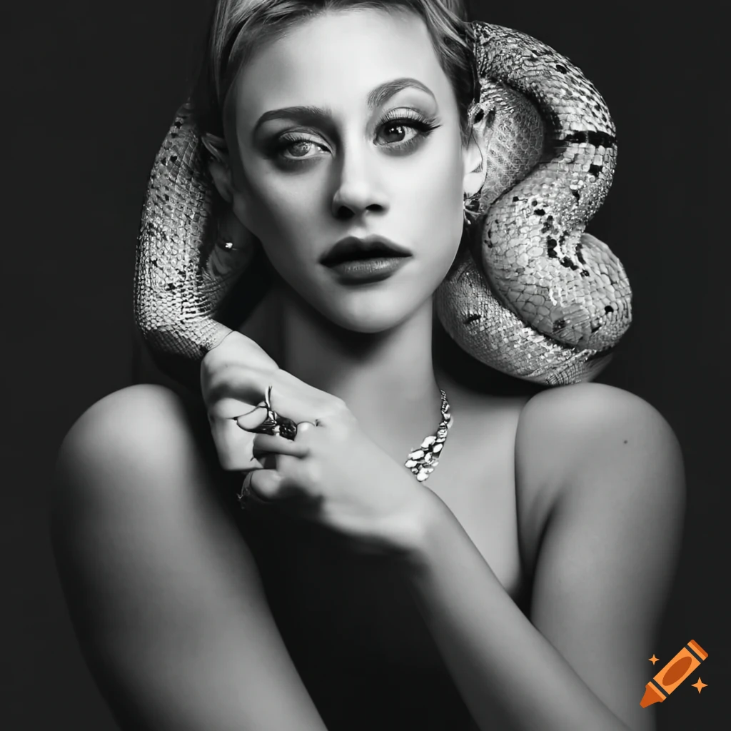 Lili reinhart with snakes in black and white on Craiyon