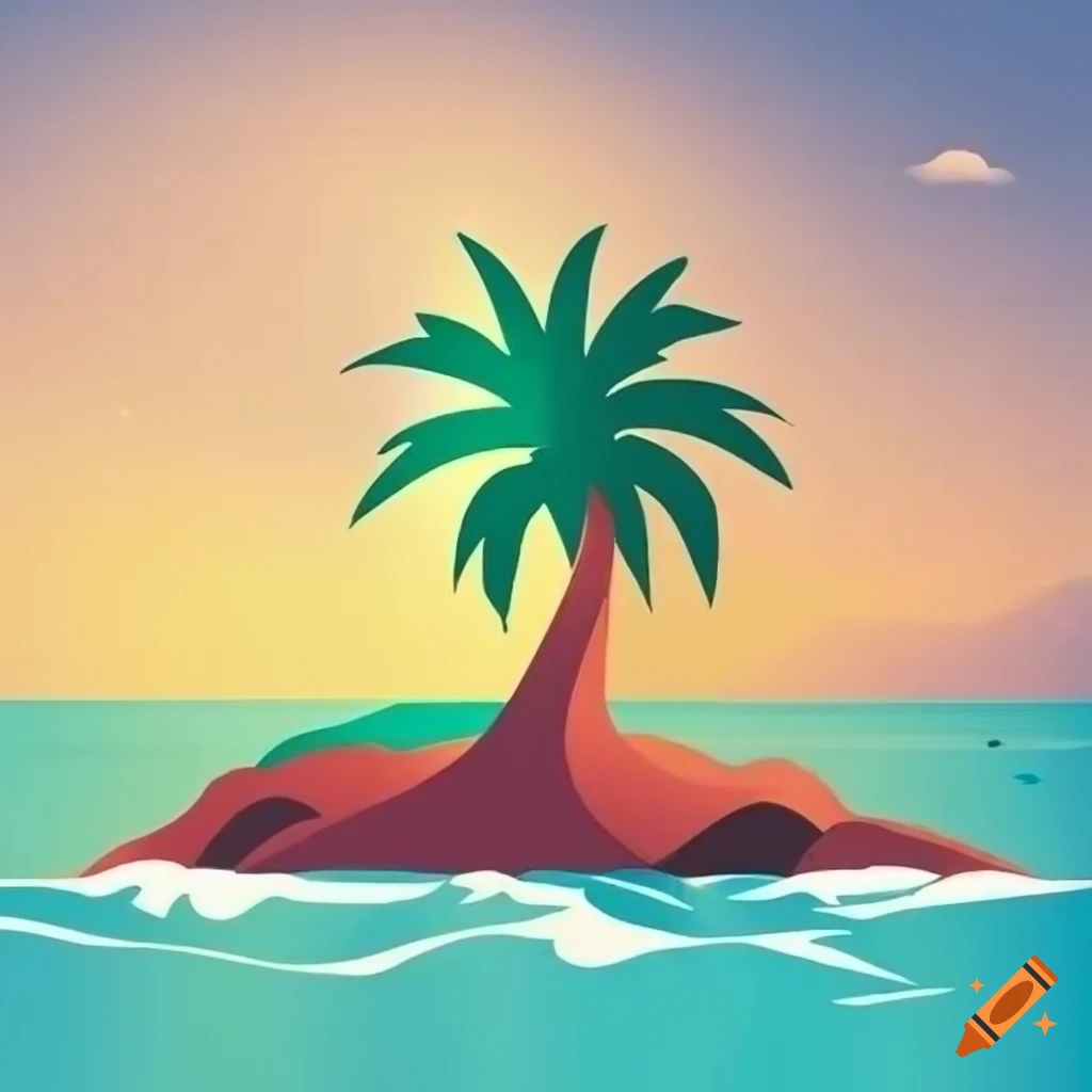 business logo with a palm tree on a beach
