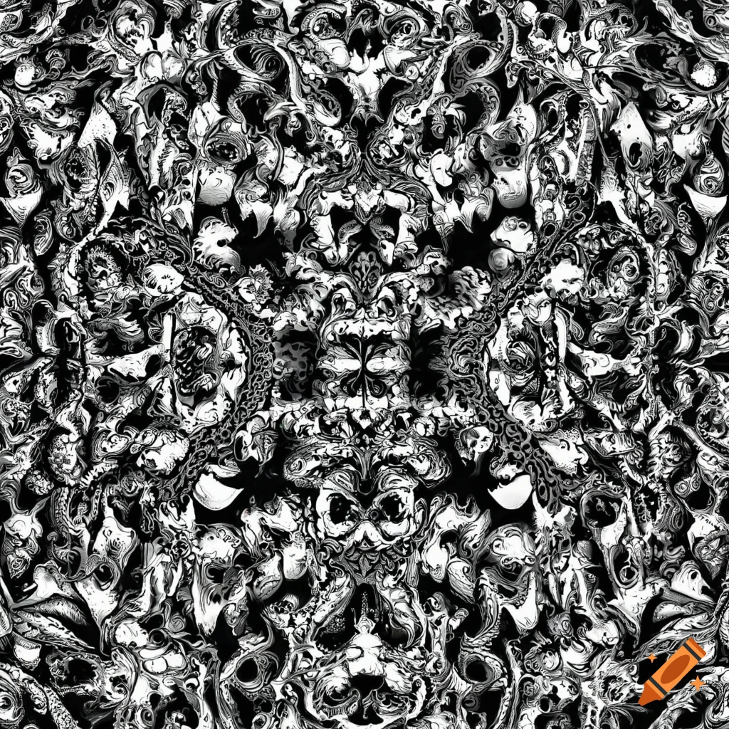 Intricate repeating fractal pattern in the style of m.c. escher