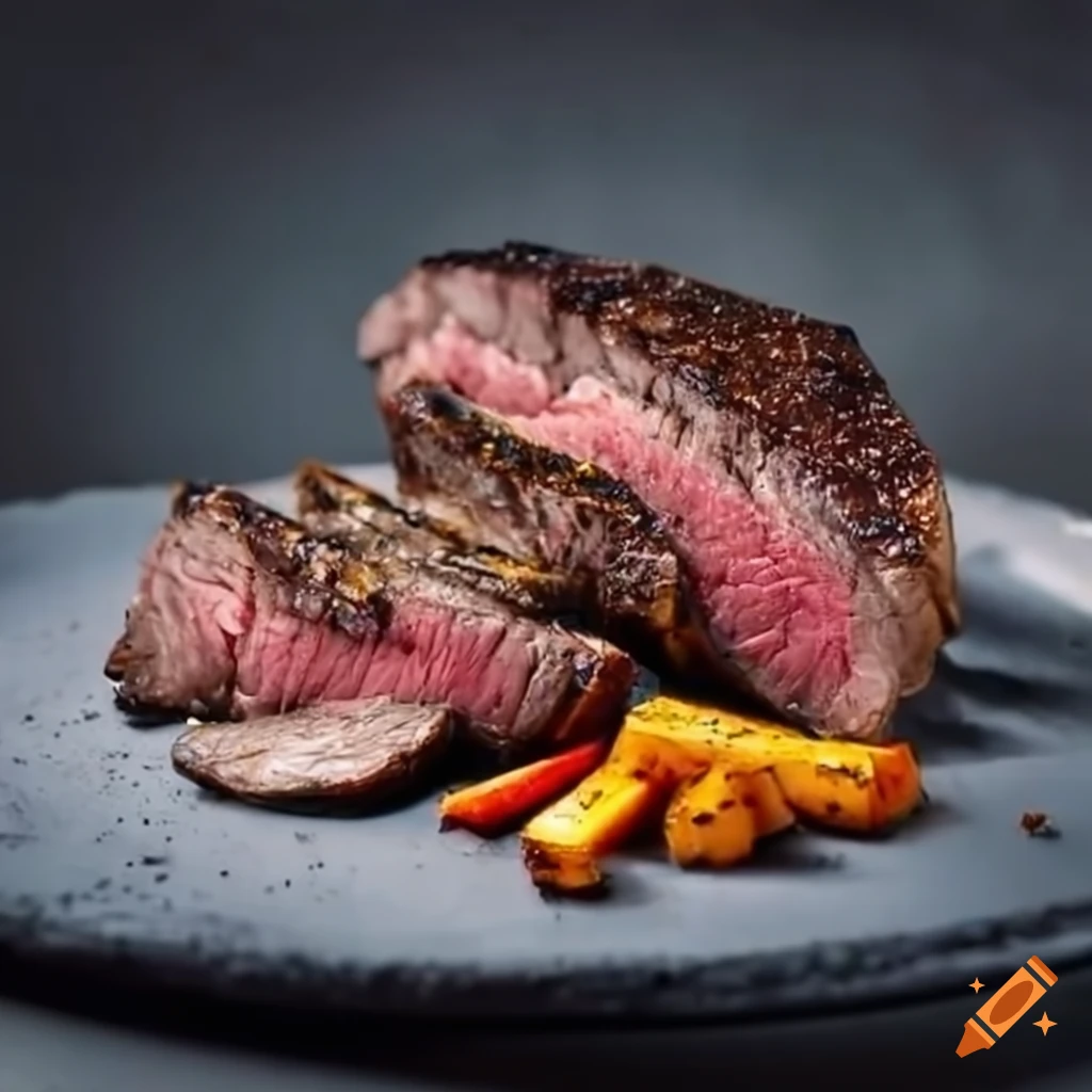 delicious grilled bison steak with roasted root vegetables