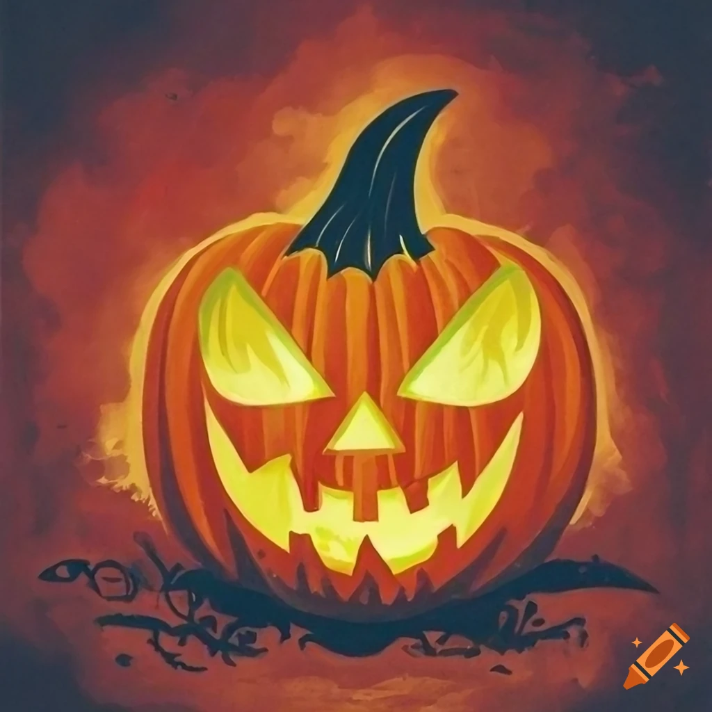 fantasy clay artwork of a fiery Halloween pumpkin