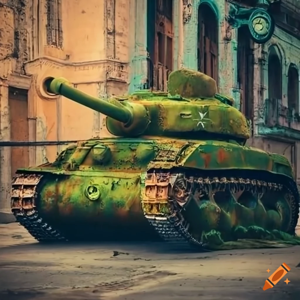 steampunk tank in the streets of Havana
