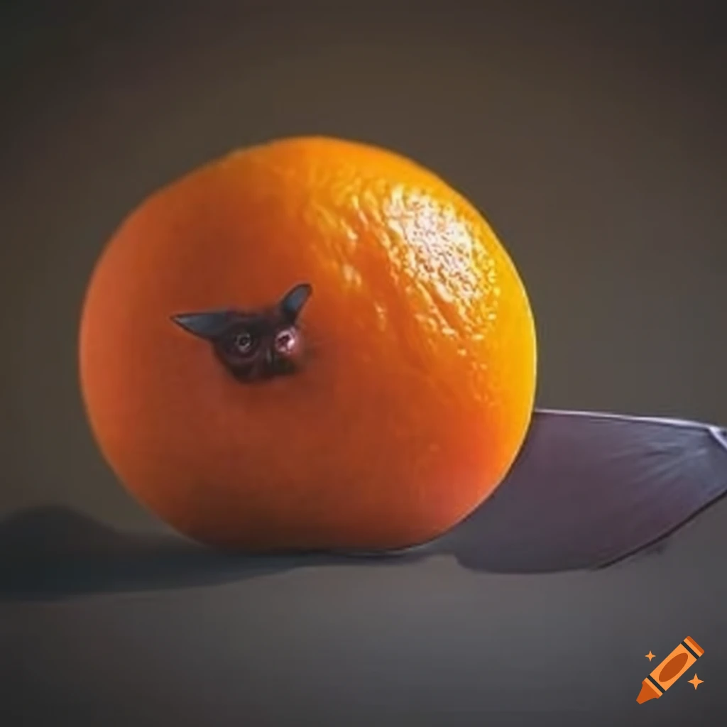 artistic composition of an orange and a bat