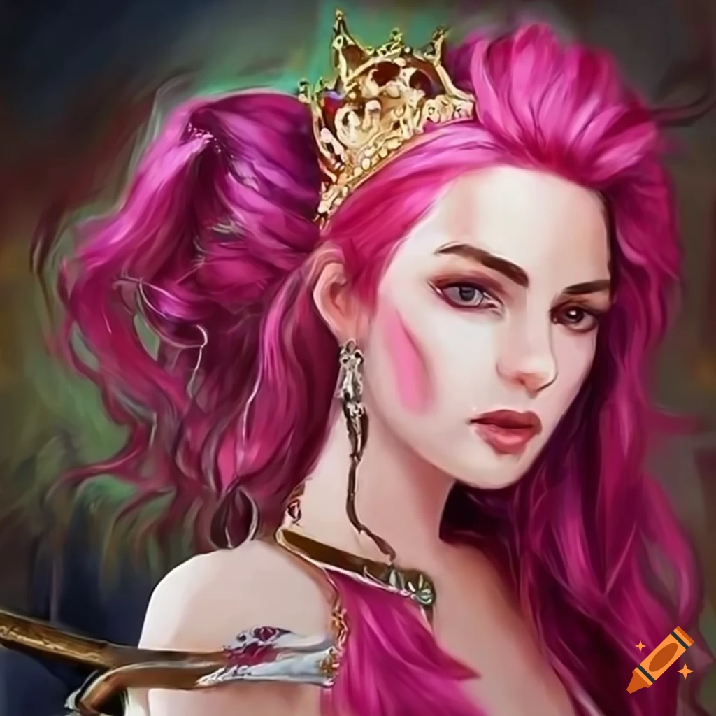 Illustration of a warrior princess with pink hair